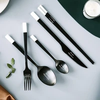 stainless steel dinnerware sets knife and fork spoon tableware steak chopstick spoon set black simple western tableware