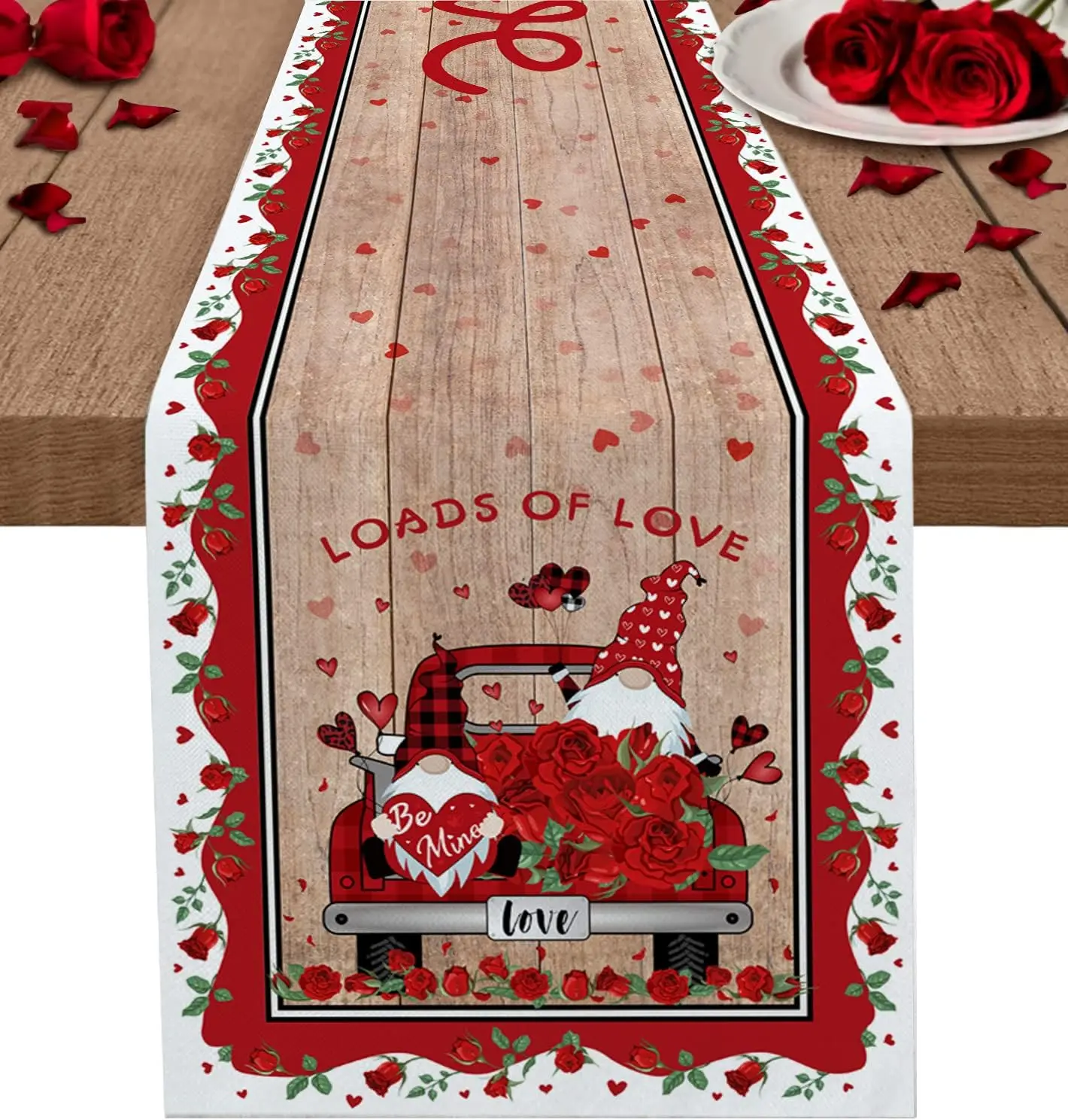 

Грузовик на День святого Валентина, гном, красная роза, льняные скатерти, свадебные украшения, романтичные скатерти для обеденного стола, дизайнерские украшения