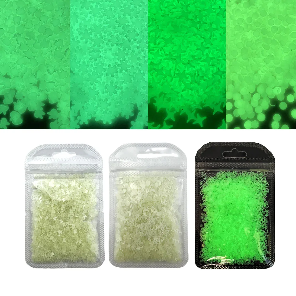 

10g Flower Fluorescent Luminous Heart Star Nail Art Glitter Sequins Nail Paillette Flakes Slices Glow in the Dark