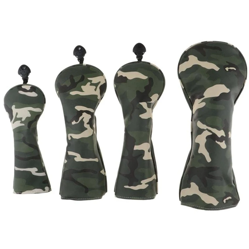 

Golf Camouflage Putter Cover Pu Waterproof Fabric Thickened Plush Wood Cover 1/3/5/Ut Wood Cover 4/Group Set Army Green