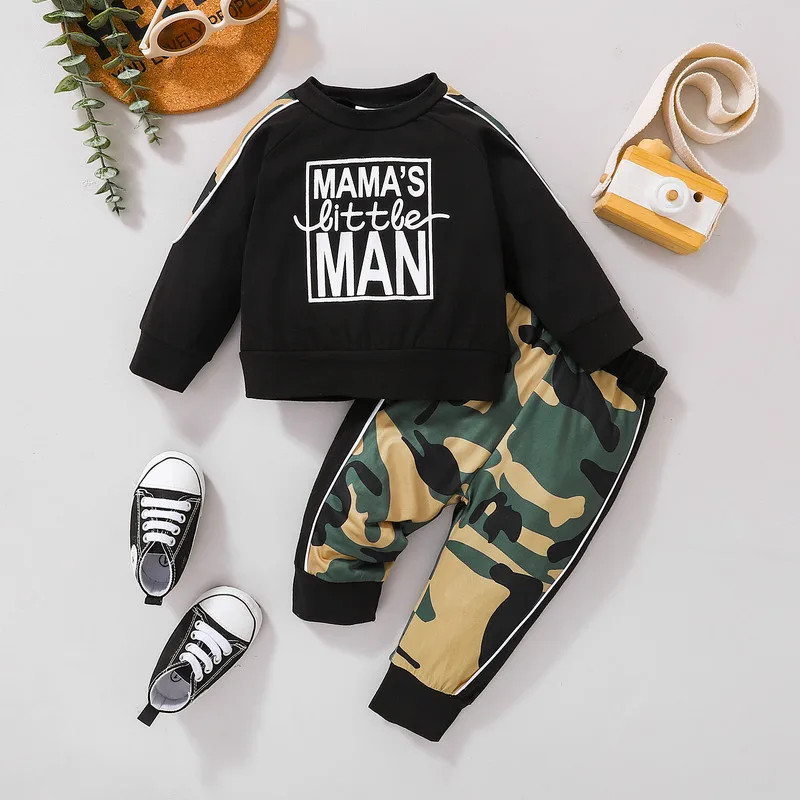 

Одежда для новорожденных мальчиков 2 предмета наряды с буквенным принтом топы с круглым вырезом и длинным рукавом камуфляжные длинные брюк...