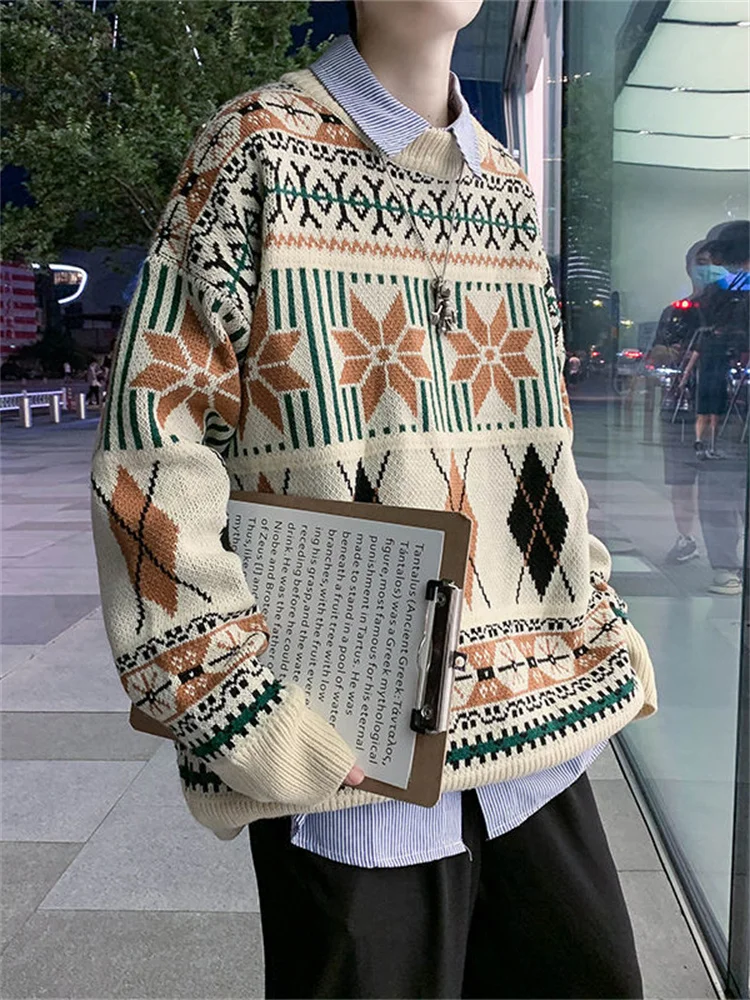 

Knitted Sweater Winter Retro Round Neck Pullover Sweater Retro Korean Version Loose Couple All-match Student Korean Sweater