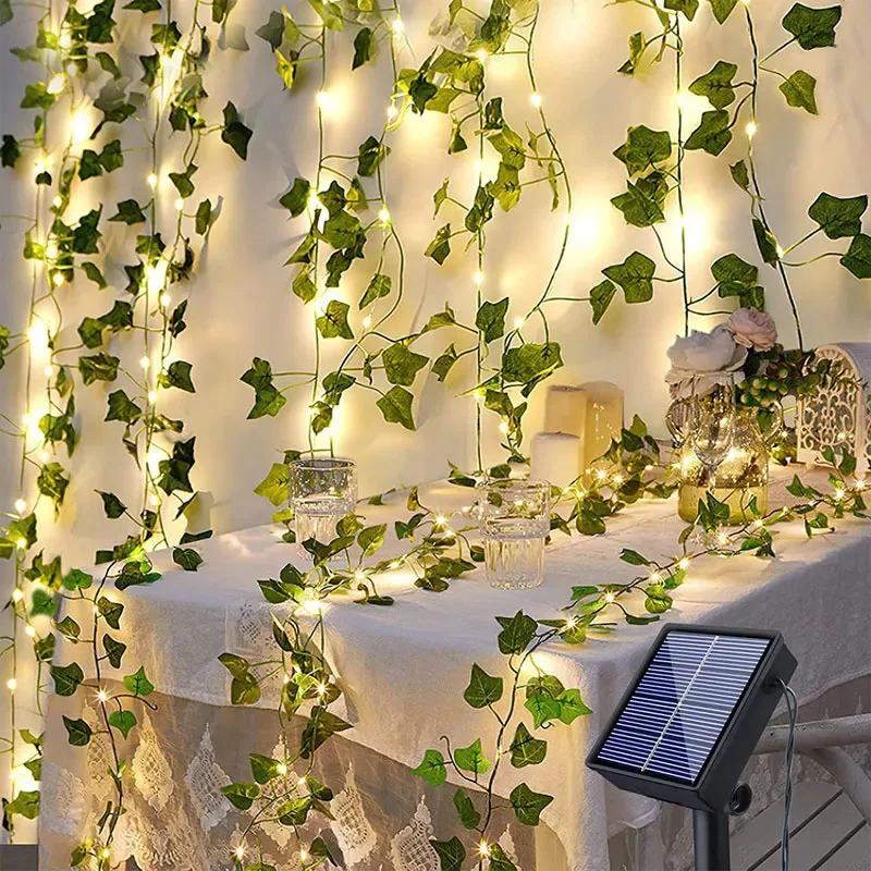 

Solar Vine String Lights Outdoor Water Resistant Ivy Lights LED Artificial Rattan Green Plant Decoration Maple Leaf Garland Lamp