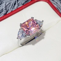 punki new super sparkle square princess rings for women fashion pink hearts and arrows cubic zircoin wedding engagement jewelry
