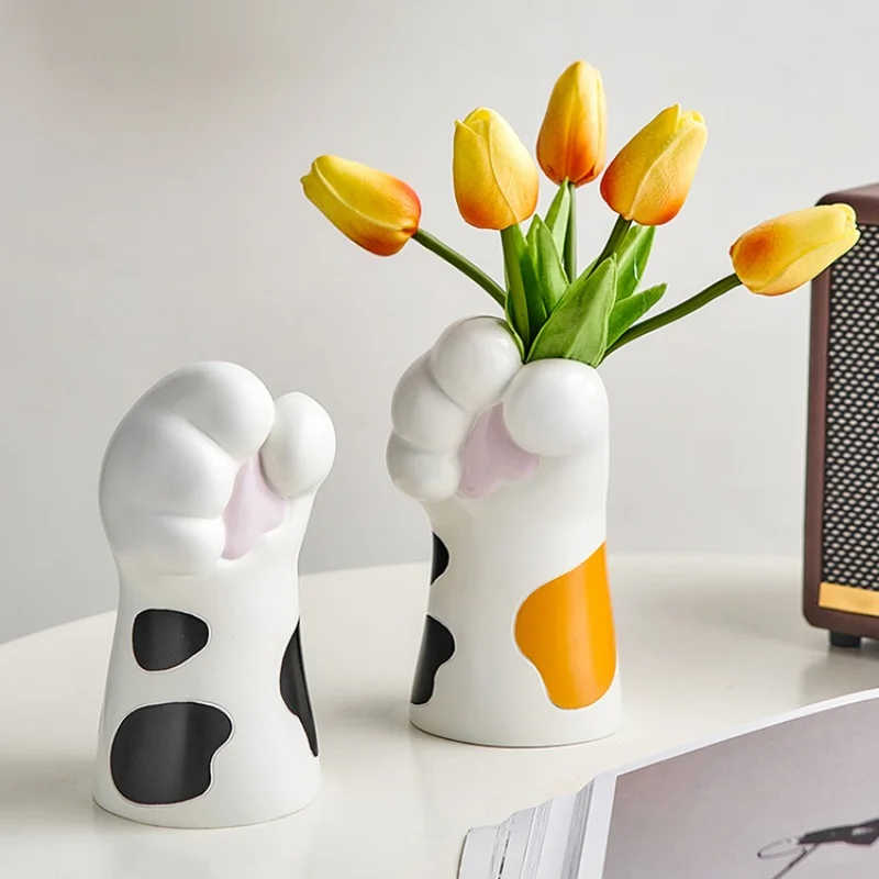 

Vase Resin Creative Cute Cat Claw Shape Tulip Living Room Flower Arrangement Artificial Wall Hanging Flower TableDecorationFresh