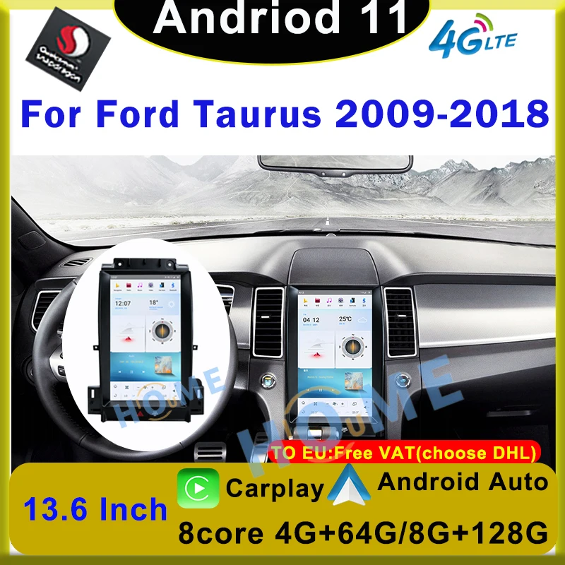 

13.6" Vertical Screen Qualcomm Android 11 Car Multimedia Radio Video Player GPS Navigation For Ford Taurus 2009-2018Carplay Auto