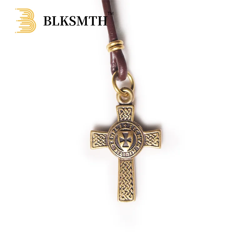 

BLKSMTH Cowhide Rope Leather Necklace Chain Brass Cross Tokio Hotel Hip Hop Jewelry Y2k Bohemian Initial One Piece Free Shipping
