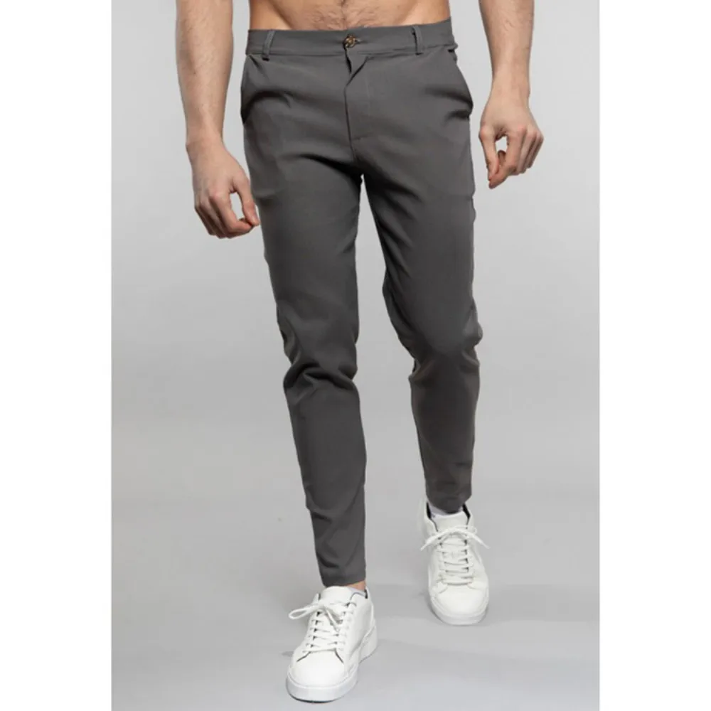 

New Cool Design Solid Men Casual Pencil Pants Business Cotton Male Mid Waist Straight Slim Fit Trousers Fashion Vintage Clothes