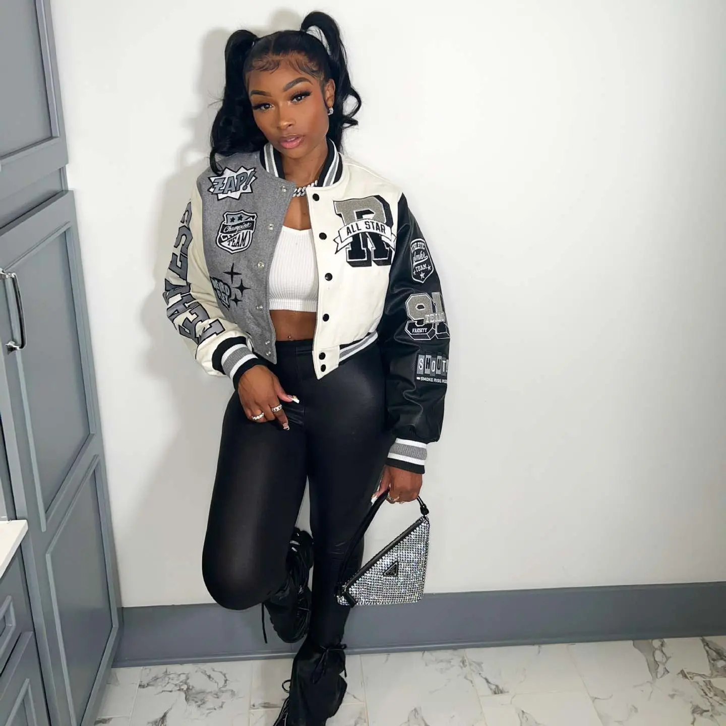 Plus Size Women Baseball Jackets Letter Patchwork Pilot Coat 2022 Winter Female Designer Jacket Lady Fall Fashion Casual Outwear