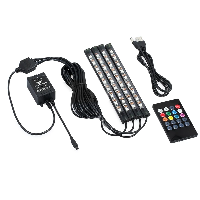 4X DC12V 9 светодиодов RGB для салона автомобиля атмосфера полоса ног USB-зарядное