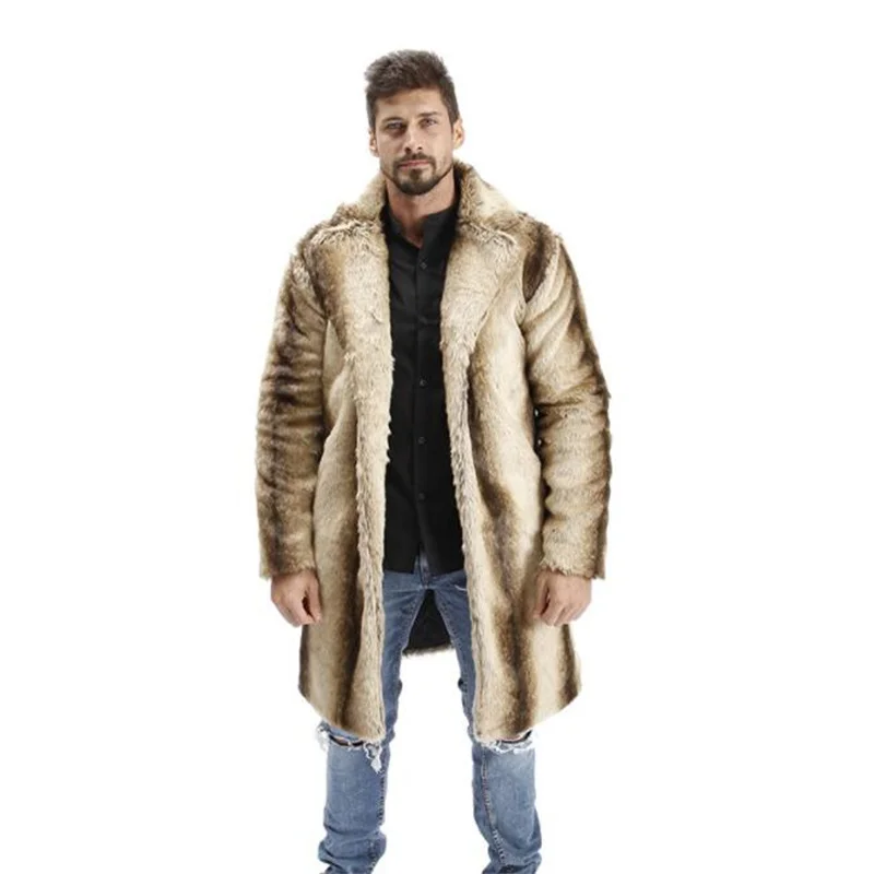 Gradient stripes faux mink leather jacket mens trench coat winter warm fur leather coat men slim jackets jaqueta de couro