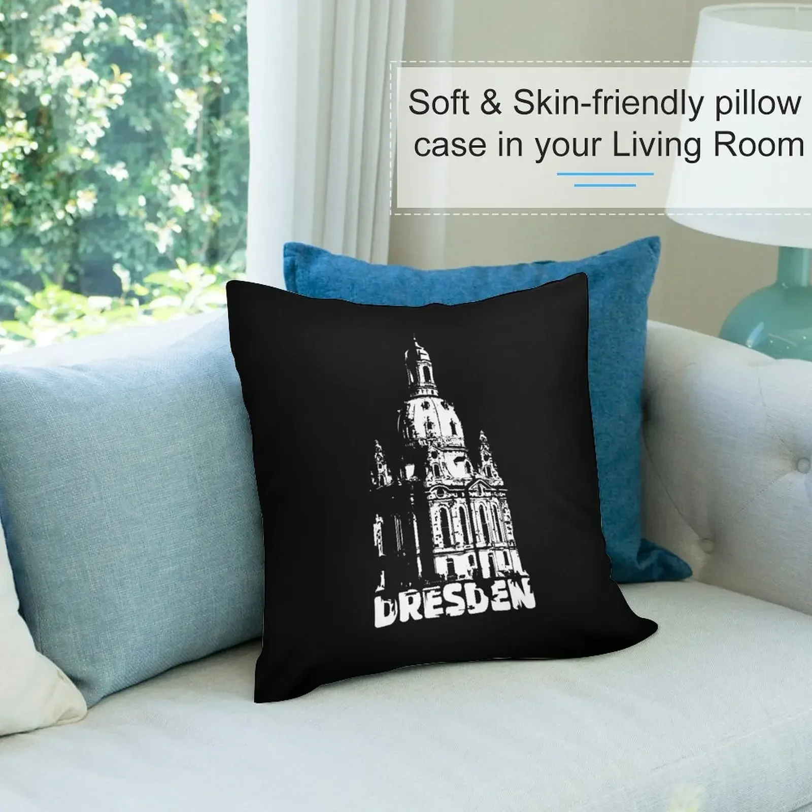 Декоративная подушка с принтом Dresden Frauenkirche East Saxony City Illustration