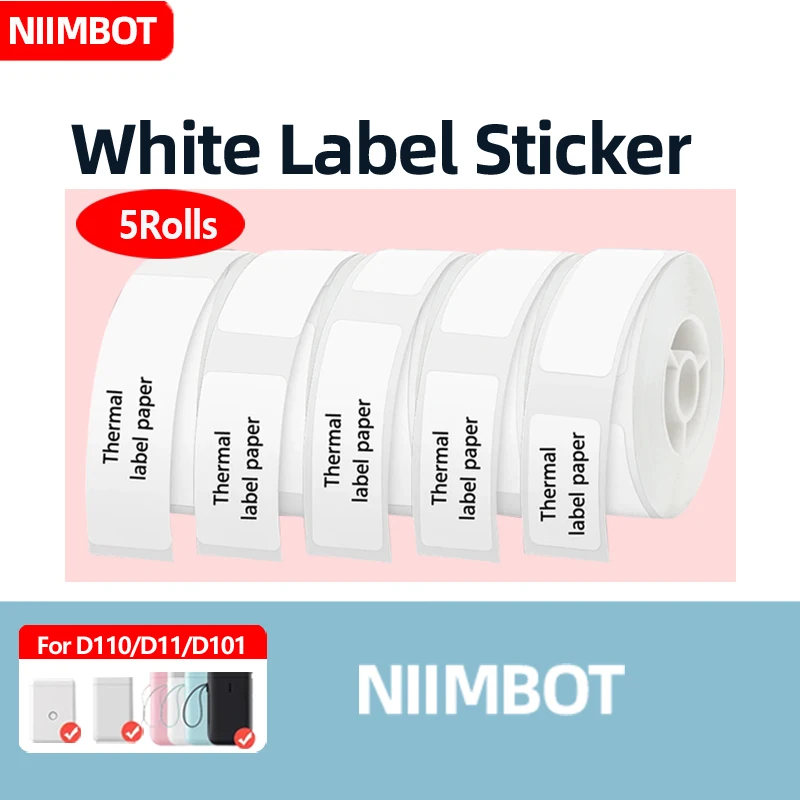 Фото Niimbot D11/D110/D101 Бумага для белых этикеток, самоклеящаяся, ценник, ценник, водонепроницаемая, маслостойкая, устойчивая к разрыву [5 рулонов] №1