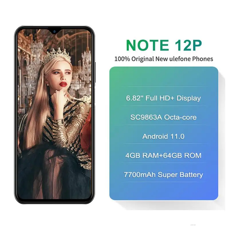 ulefone note 12p smartphone sc9863a octa core processor 6 82 inch hd android 11 os 4gb 64gb 7700mah battery global version free global shipping
