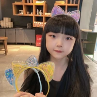 cute children quicksand cat ears headbands korean transparent crown hairbands for kids girls women hair hoops hair accessories