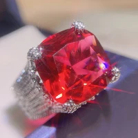 2022 new classic luxury solid red color ring for women silver plate aaa zircon wedding engagement jewelry girls gift wholesale