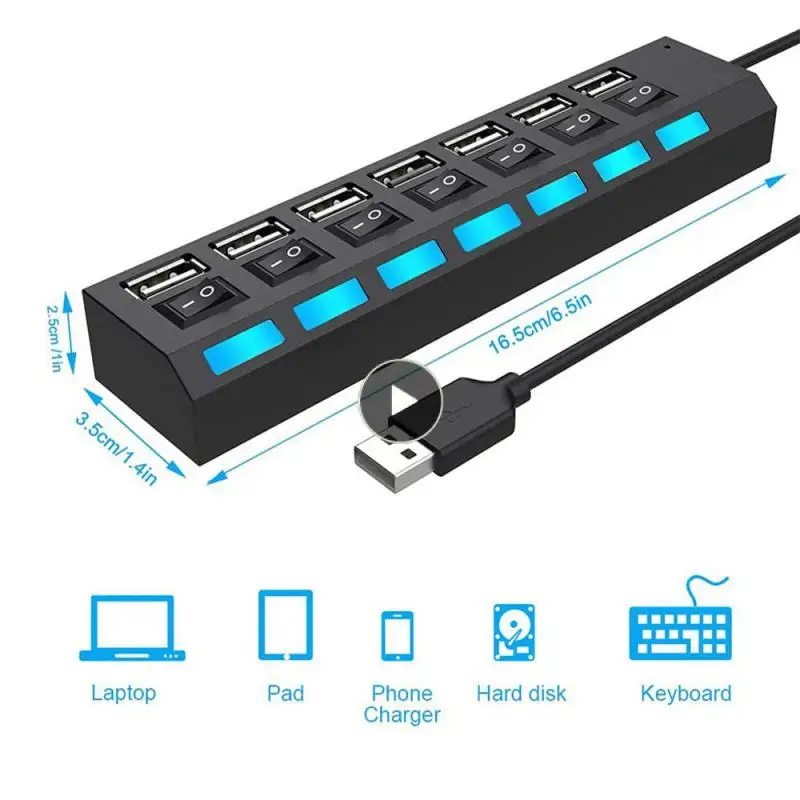 

For U Disk Usb 2.0 Hub For Laptop For Audio System For Pc Computer Plug And Play Pc Accessories 4-port/7-port Splitter