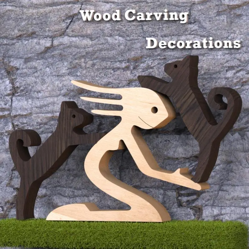 

Wood Dog Craft Figurine Desktop Table Ornament Carving Model Creative Home Office Decoration Love Pet Sculpture Lover Gifts 2