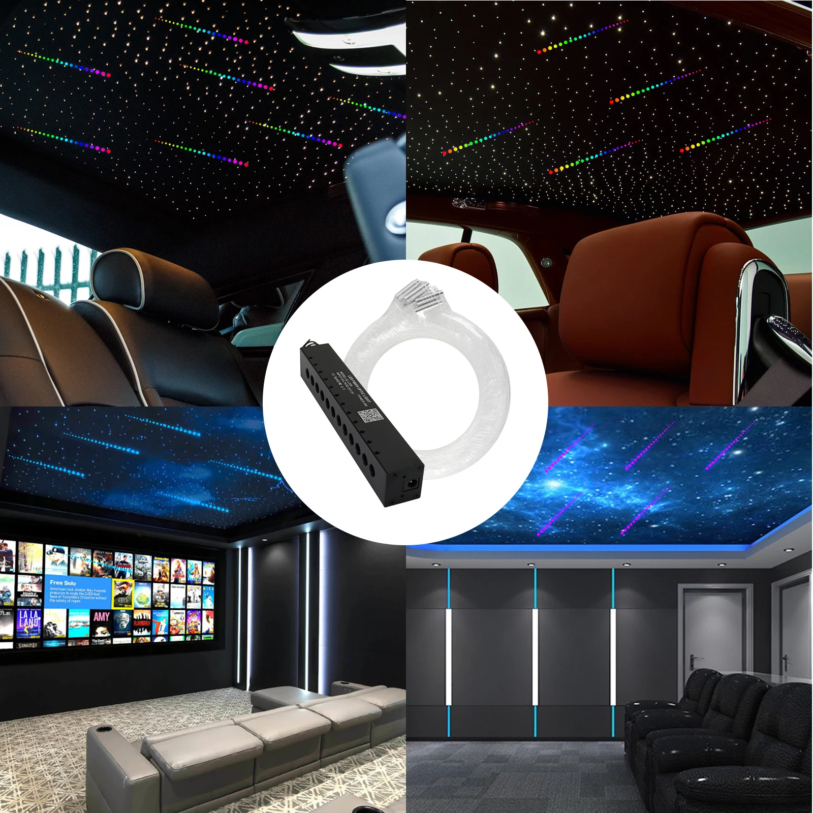 9W 12 LEDs Shooting Stars Sky APP RGBW Fiber Optic Lights With Fiber Optic Star Ceiling Car Roof Meteor effect Light Engine Kit images - 6