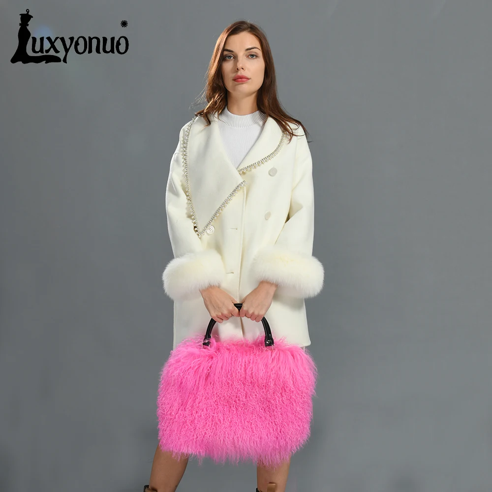 Роскошная монгольская меховая сумка Luxyonuo для женщин Осень-зима женская модная