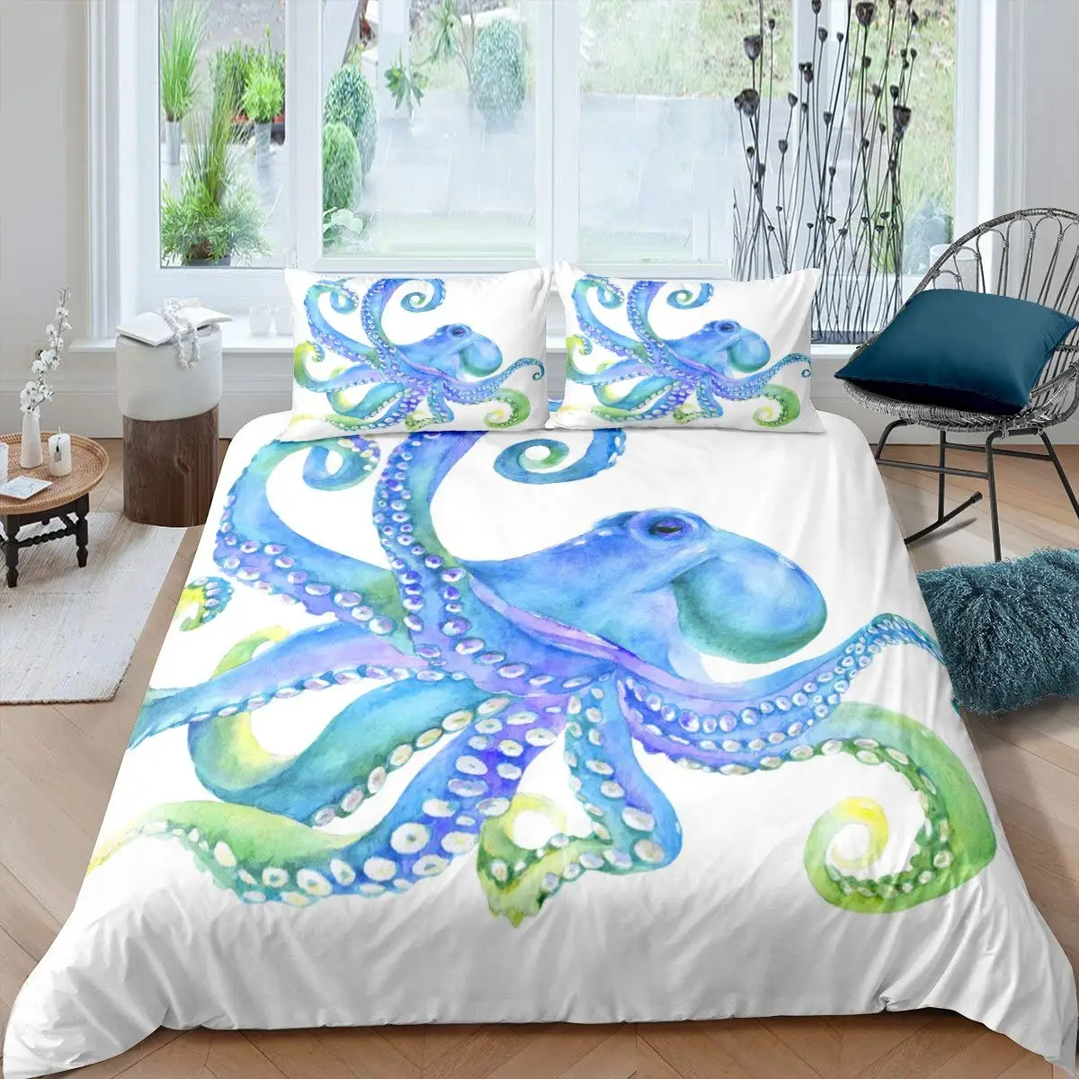 

Octopus Duvet Cover Set Teal Blue Octopus Tentacles Set Sealife Ocean Sea Animal Queen King Polyester Quilt Cover Twin Bedding