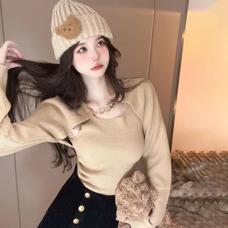 Блузки женские жилеты женский костюм из двух предметов однотонный вязаный