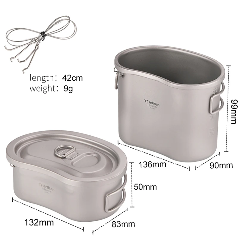 

Tiartisan Portable Lunch Box Titanium Bento Box Camping Pot With Hanging Chain Salad Fruit Food Container Hiking Picnic Cookware