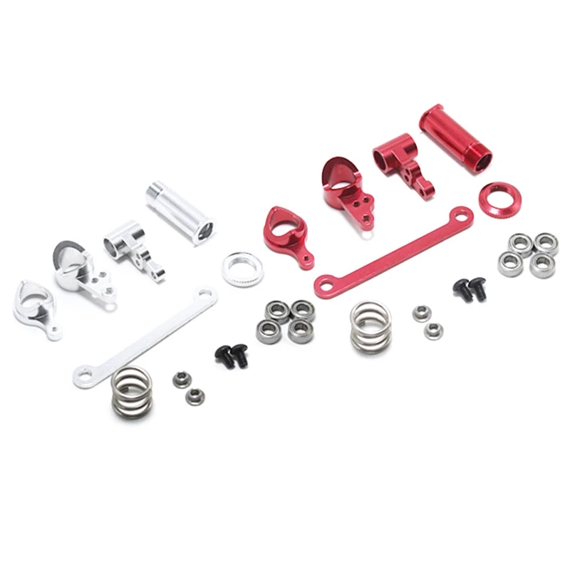 

2 Set Steering Clutch Assembly Steering Servo Saver Complete Upgrade Parts For Wltoys 144001 1/14 RC Car, Silver & Red