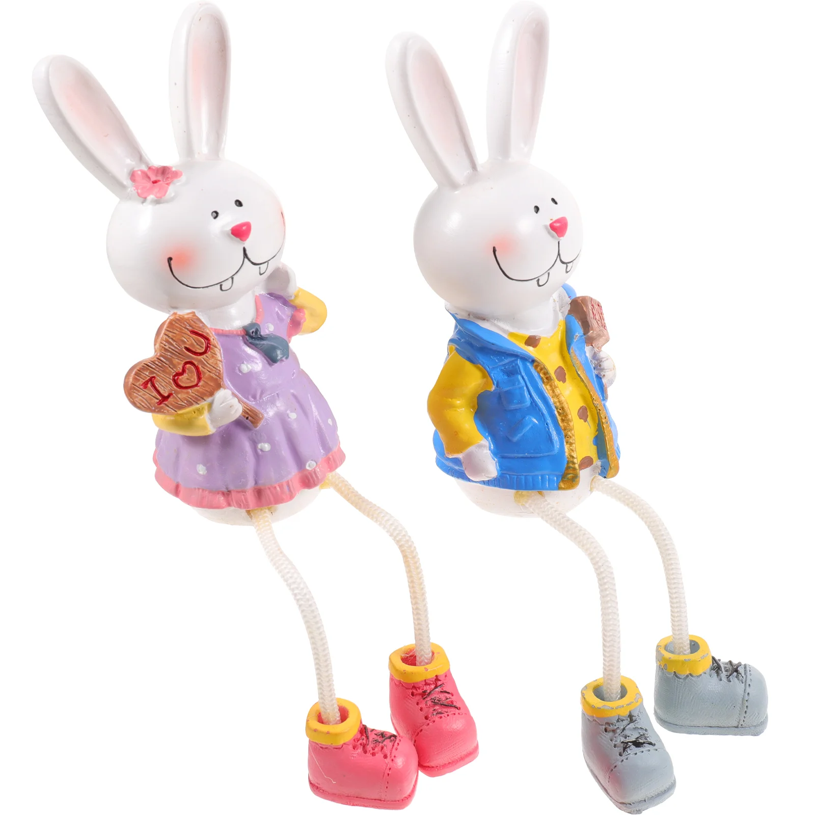 

2 Pcs Bunny Dangling Legs Couples Jewelry Table Centerpiece Ornament Statue Rabbit Sculpture