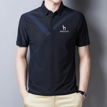 2022 New HAZZYS  Men's Polo Shirt Short Sleeve Black Summer Clothing Fashion Loose Fit Korean Polo Shirt Streetwear Tops Tees 1