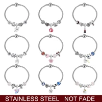 dropshipping vintage silver color charms bracelets for women diy crystal beads brand bracelets women stainless steel jewelry