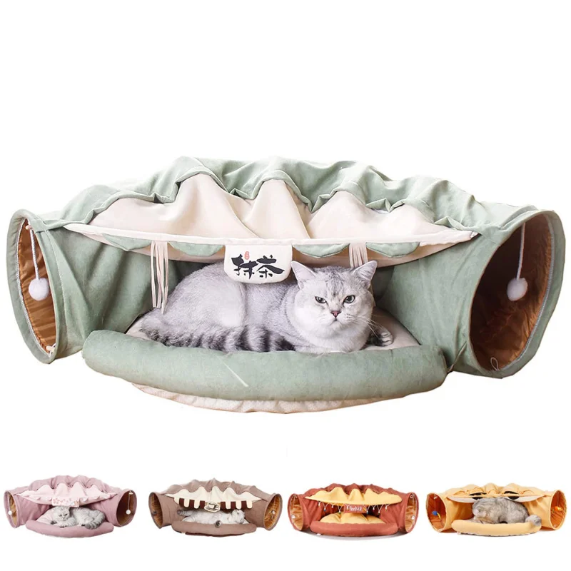 

Collapsible Cat Tunnel Kitten Play Tube for Large Cats Dogs Bunnies with Ball Fun Cat Toys 2 Suede Peep Hole Pet Toys