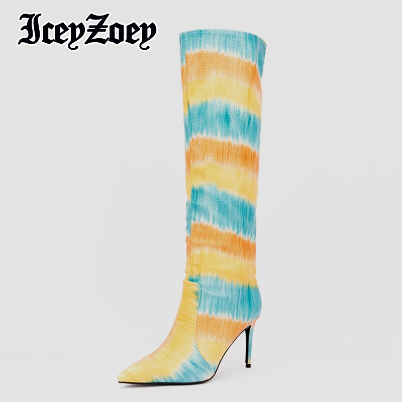 

IceyZoey Size 34-43 2022 Long Boots For Women High Heel Shoes Mixed Color 2022 Ins Fashion Knee Boots Stylish Female Footwear