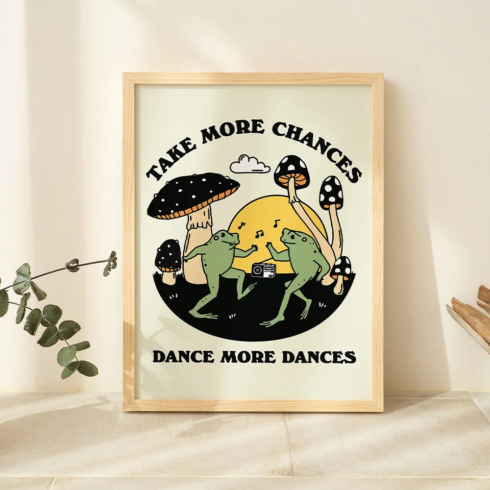 

Retro Dancing Frogs Mushroom Abstract Bohemian Wall Art Poster Canvas Paintings Picture For Living Room Interior Decoration