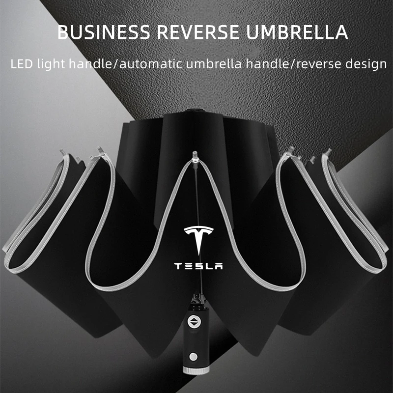 

Automatic Umbrella Reflective Stripe Reverse Led Light Umbrella 10 Ribs Windproof Umbrellas for Tesla Model 3 Y X 2021 2020