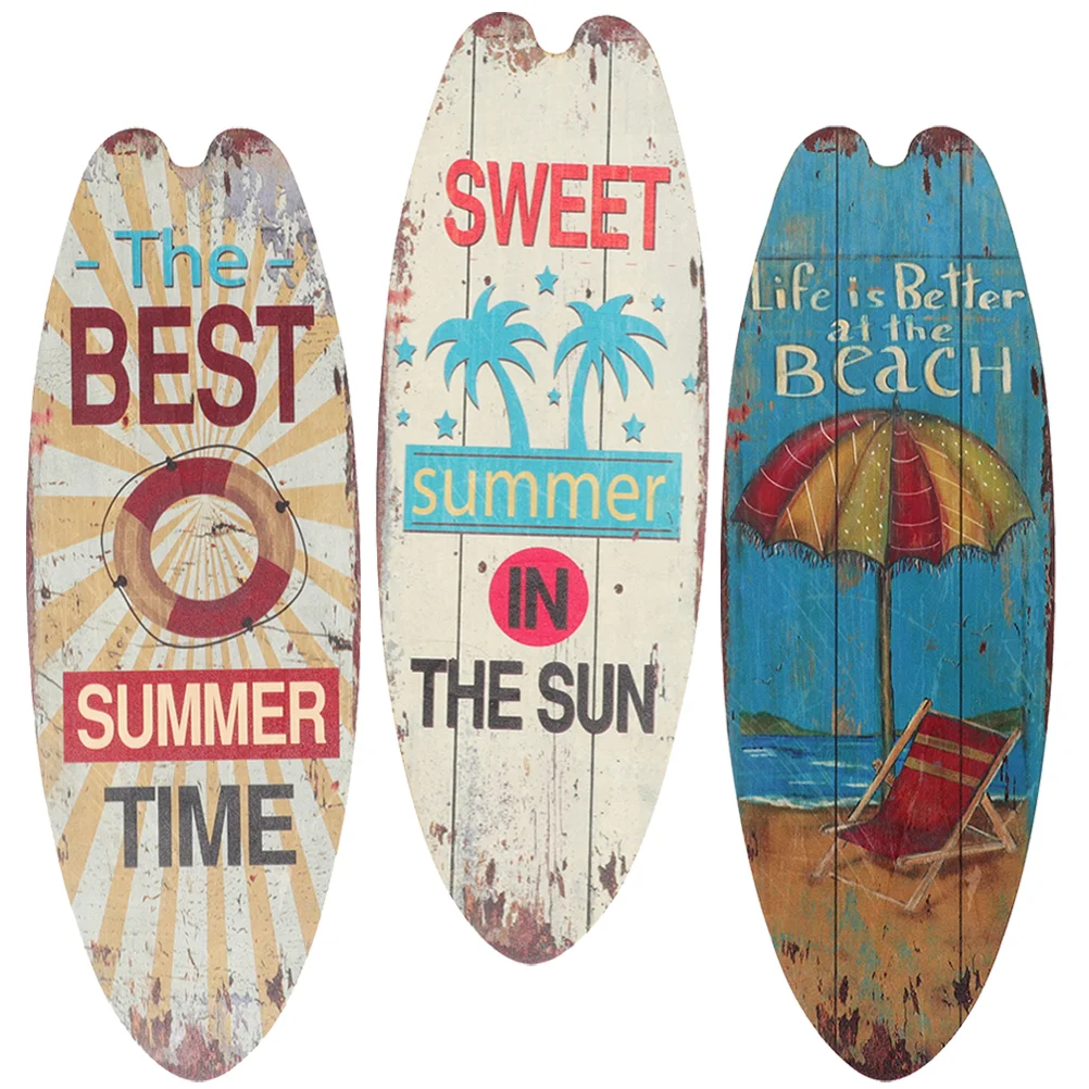 

3 Pcs Surfboard Wooden Sign Party Summer Decoration Decorate Hanging Ornament Seaside