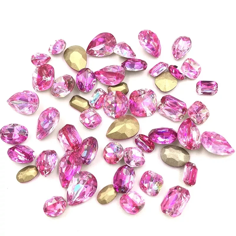 

High Quality 15 Shape K9 Rose red Laser Color Point Back Crystal Glass Glue on Rhinestones DIY Jewelry Making Nail Art