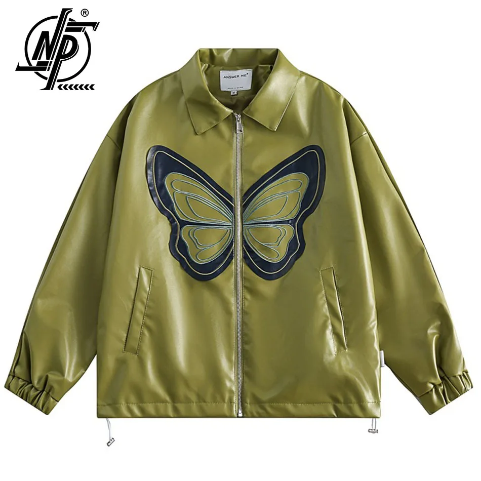 Autumn Embroidery Butterfly PU Leather Motorcycle Jacket Men Unisex Rock Star Baseball Bomber Coat Varsity Women Vintage