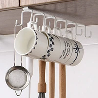 coffee mug cup holder under cabinet iron 6 hooks storage shelf bathroom kitchen organizer drilling free hanging rack