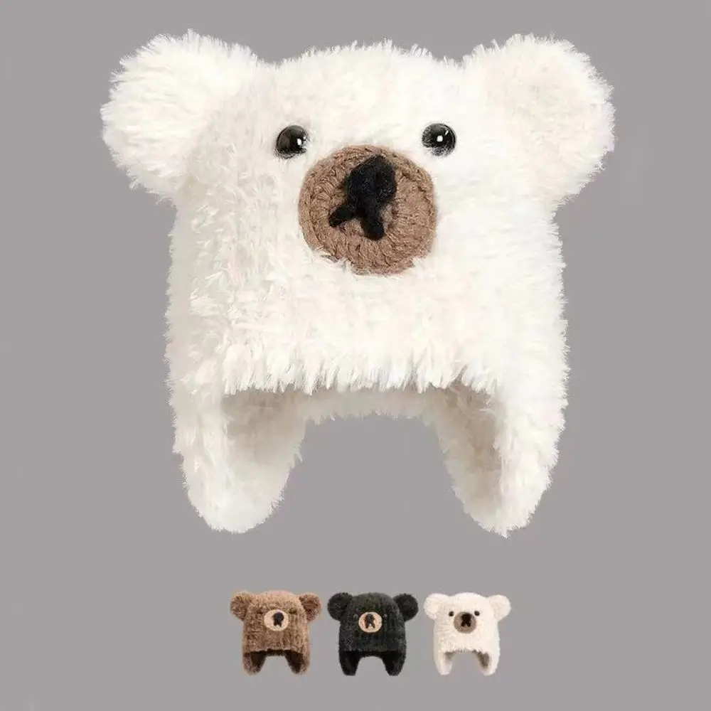 Плюшевая шапка-пуловер с медвежьими ушками сохраняющая тепло утолщающая