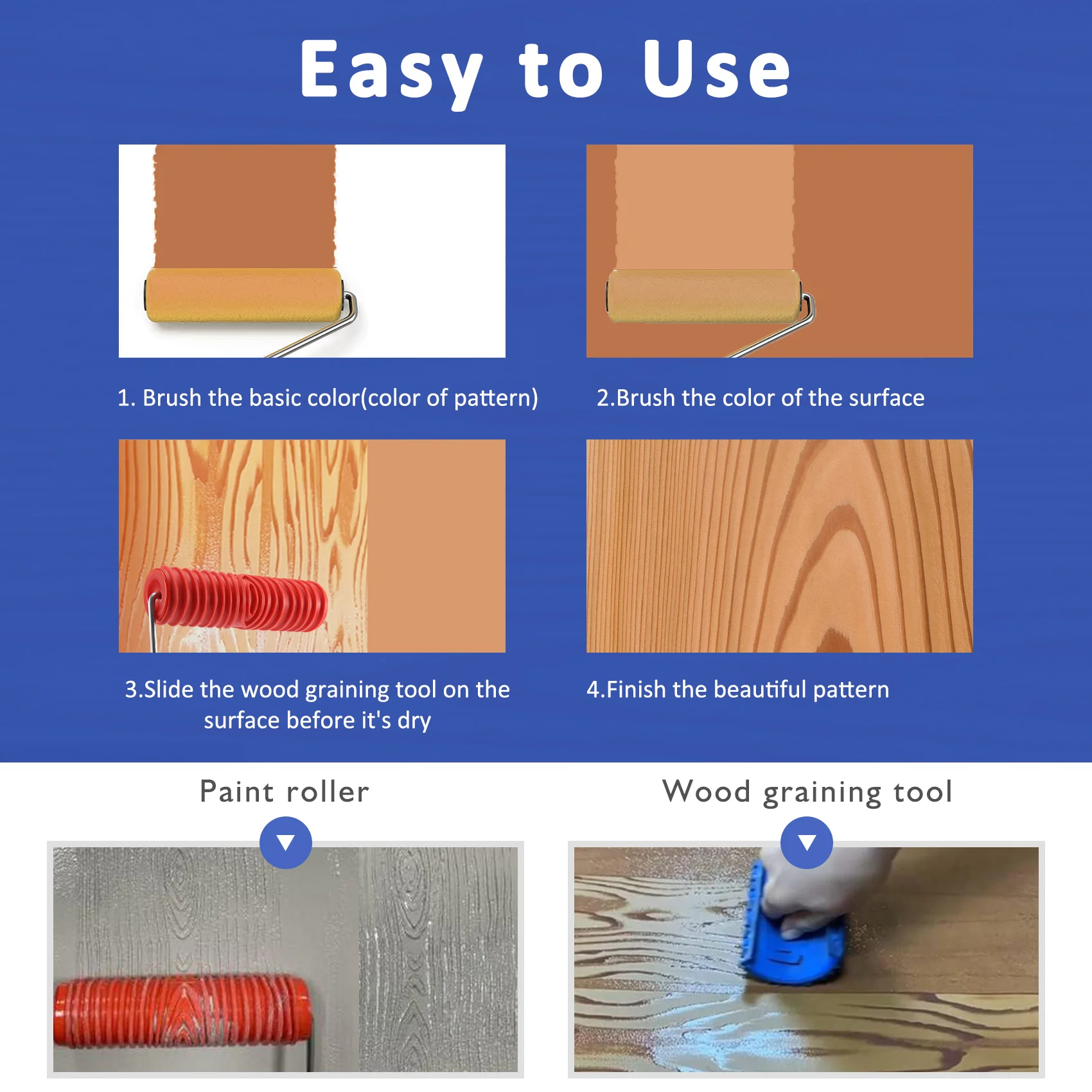 Набор инструментов для имитации деревянного узора Eg300T 7-дюймовый резиновый валик