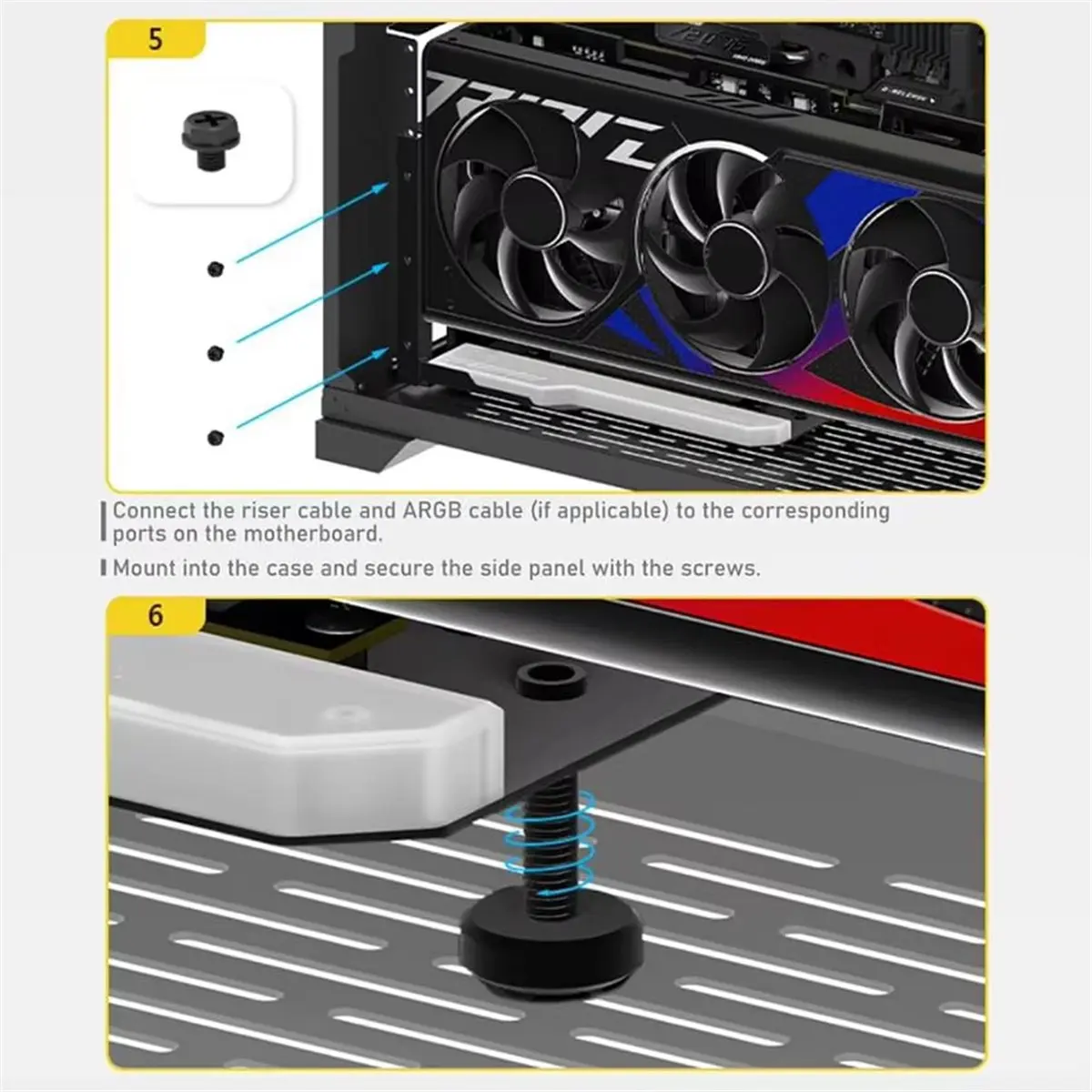 Фото Вертикальный кронштейн для видеокарты A14M с кабелем-райзером PCI-E 4.0 X16, комплект для поддержки видеокарты, 90-градусный прямой угол, черный №3