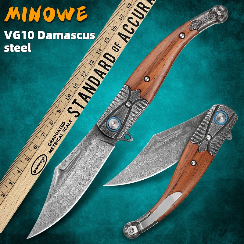 VG10 Damascus Steel Folding Knife Outdoor Camping Self-Defense Wilderness Survival Jungle Adventure EDC Hand Tool Hunting Knife