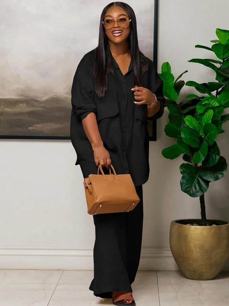 2 комплекта из двух предметов черная блузка с длинными рукавами топы и брючные