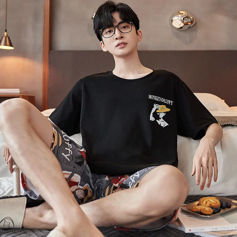 

Комплект пижамный мужской из 2 предметов, хлопковая одежда для сна в стиле аниме, Корейская одежда для сна, Комплект Свободной пижамы для отд...