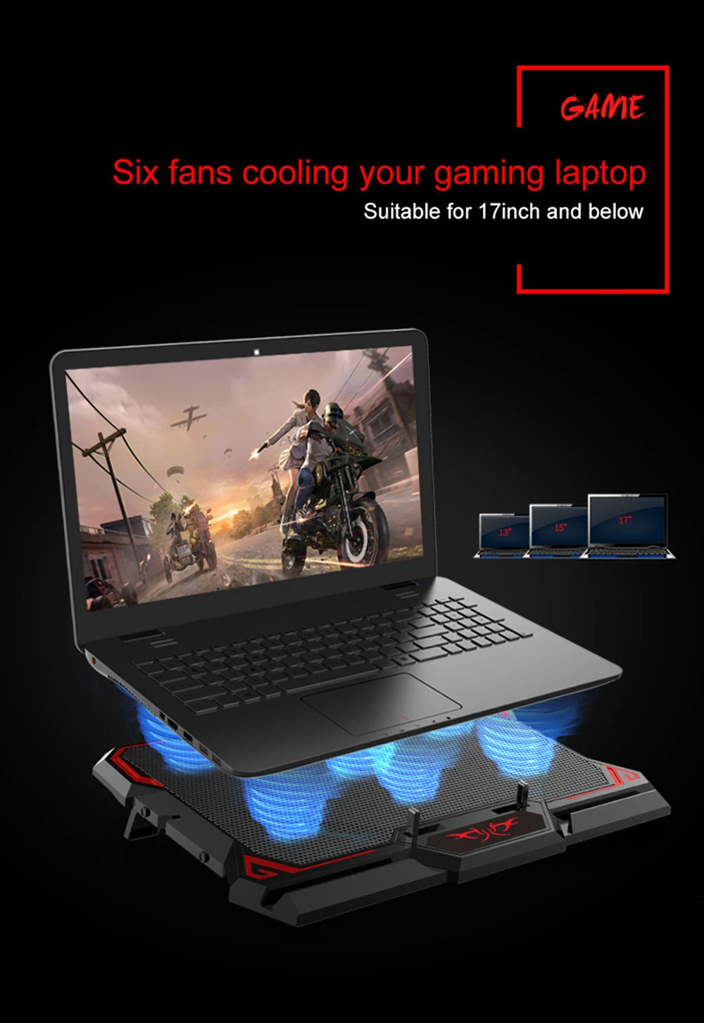 17 inch gaming laptop cooler six fan led screen two usb port 2600rpm laptop cooling pad notebook stand for laptop free global shipping