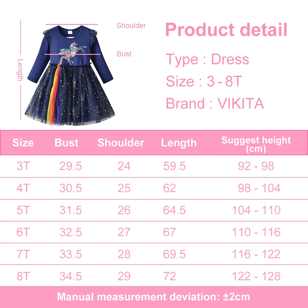 VIKITA New Kids Dress For Girls Halloween Party Children Costume Winter Girls Dresses Unicorn Cartoon Girls Clothing Wear 3-8Y