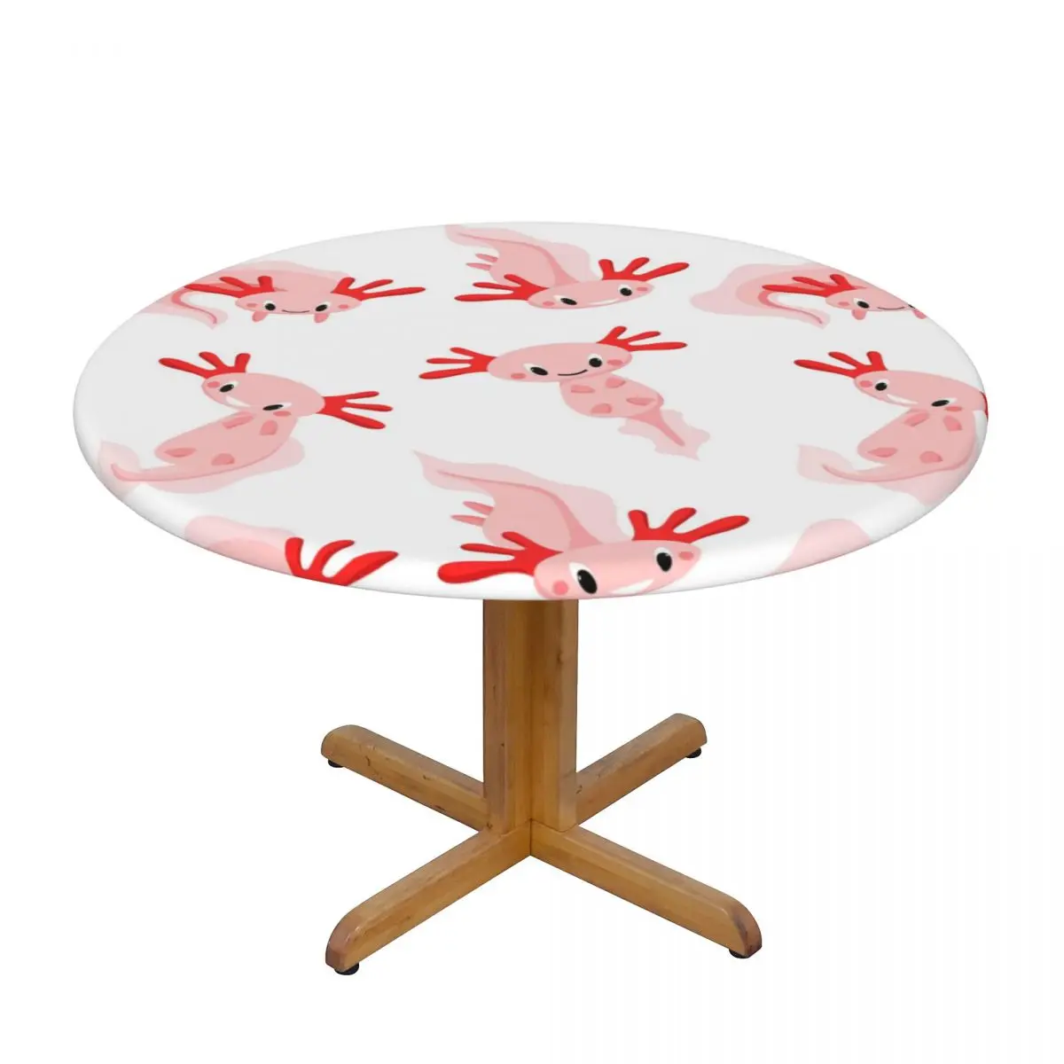 

Cute Pink Axolotl Amphibian Marine Waterproof Polyester Round Tablecloth Catering Fitted Table Cover with Elastic Edged