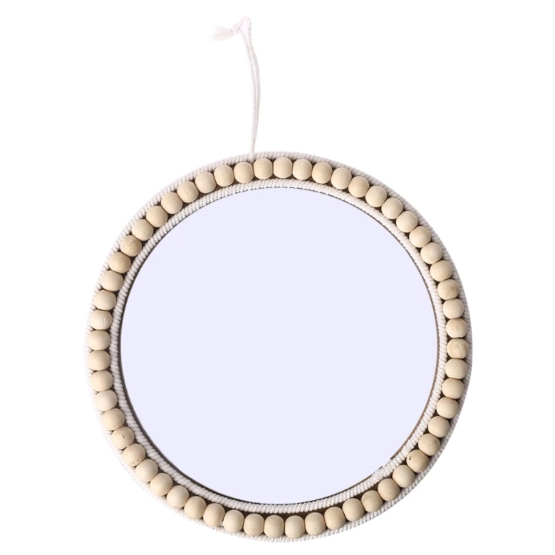 

35cm Beads Rattan Woven Dressing Mirror Round Wall Hanging Mirror Art Decoration Makeup Mirrors for Living Room Drop shipping