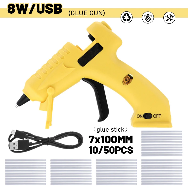 

8W Cordless Hot Melt Glue Gun Electric Heater USB Rechargeable Lithium Battery with 7mm Melting Glue Gun Stick Repair Tool